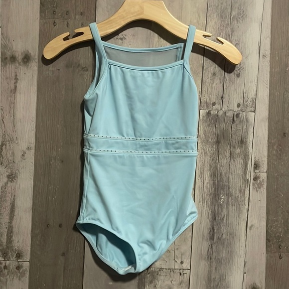 Bloch Diamanté light blue size 6X/7 mesh back dance Leotard Girls - Picture 2 of 9